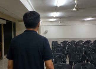 Indoor community hall representing a welfare home setting