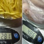 Kitchen scale photos of wet-market chicken wings and noodles weighing less than paid weight in Yishun complaint