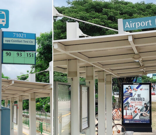 Bus Mounts Kerb on Airport Road; Driver and Passenger Taken to Hospital Bus stop on Airport Road with bus stop sign and shelter