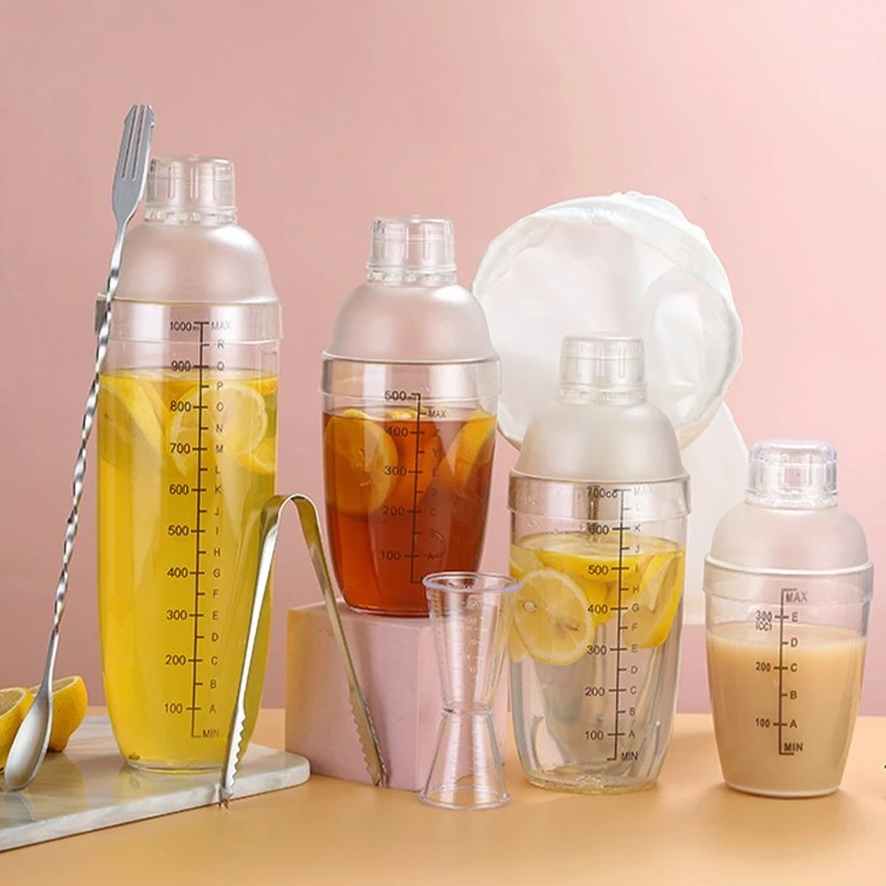 Clear PC Cocktail & Milk Tea Shaker Cup with Measurement Scale