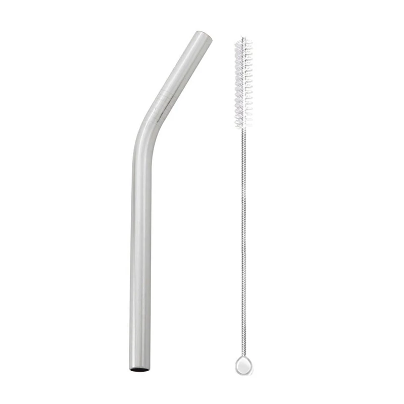 12mm Wide 304 Stainless Steel Bent Bubble Tea Straw with Cleaning Brush