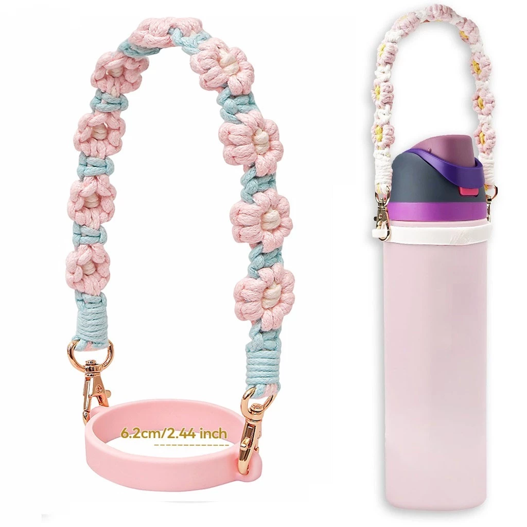 Floral Woven Water Bottle Handle Strap for 12-40oz Tumblers