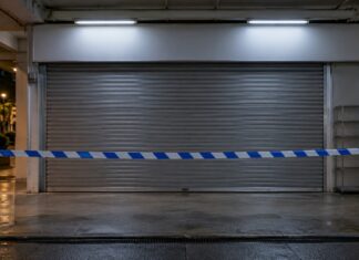 Teens, 15 & 17, Arrested Within 10 Hours Over Alleged Bukit Merah Minimart Burglary Shuttered front of a neighbourhood minimart at night with blue and white cordon tape across it