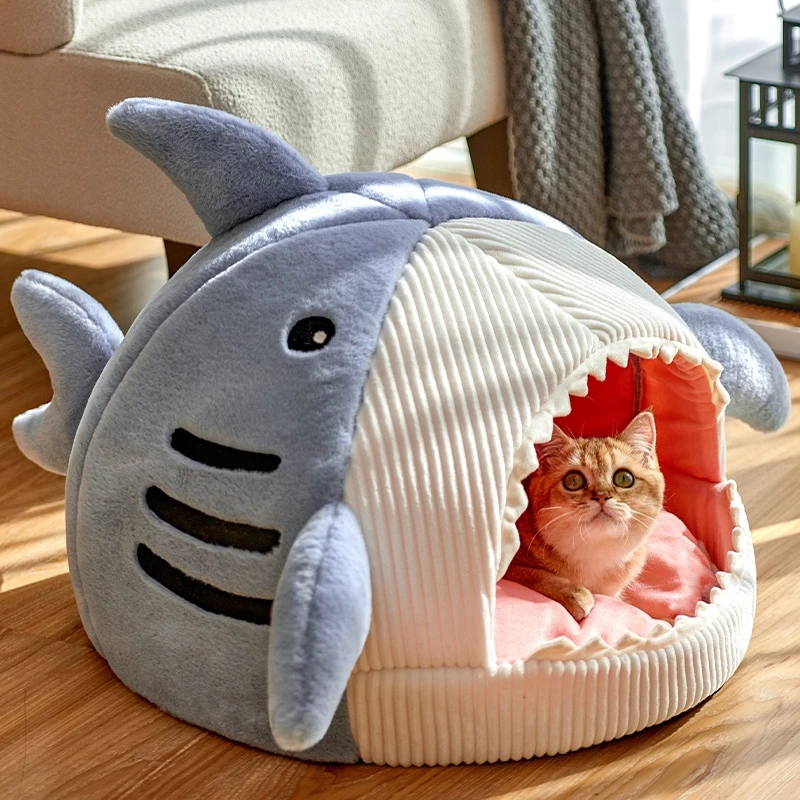Semi-Enclosed Big-Mouth Shark Cave Cat Bed