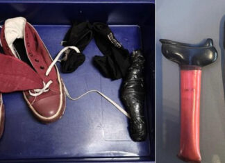 Man Gets 10 Months’ Jail & 6 Strokes for Hiding Knife in Shoe at Changi Airport Shoes, socks and the knife with sheath seized from a man at Changi Airport Terminal 4 (Photo: Singapore Police Force)