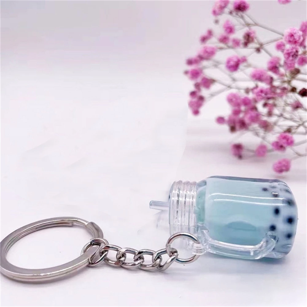 Light Blue Acrylic Mini Bubble Tea Cup Keychain Charm