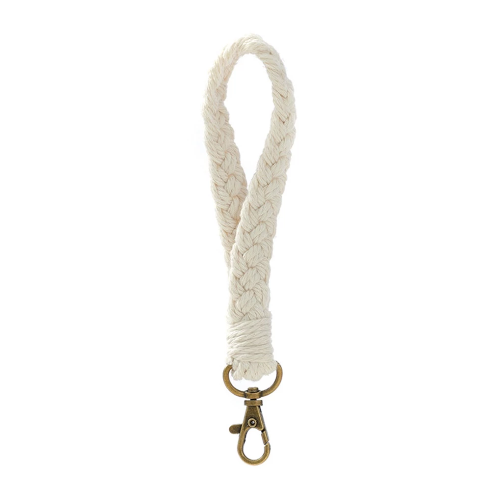 Boho Cream Handwoven Macrame Braided Wristlet Keychain