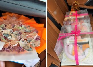 60 Travellers Caught With Undeclared Goods at Singapore Checkpoints; 7 Others Flagged for Undeclared Cash A money bouquet and two boxed birthday cakes that a traveller failed to declare at Tuas Checkpoint (Photo: Singapore Customs)