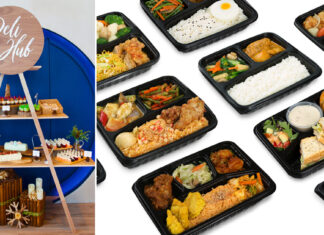 Deli Hub Catering branded display and packed meal boxes
