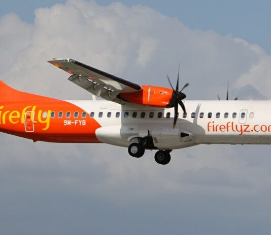 A Firefly ATR 72 turboprop aircraft in flight