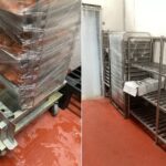 Dirty food trolley (left) and dirty racks (right) in the central kitchen of caterer Gourmetz, released by the Singapore Food Agency on 9 October 2026 (Photo: Singapore Food Agency)