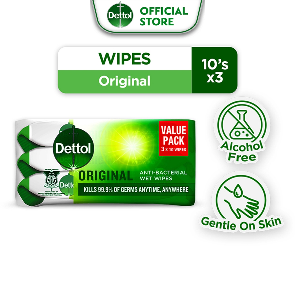 Dettol Disinfectant Wet Wipes, 10 Pieces x 3