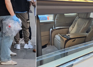 Recovered bottle and the vehicle interior from the acid attack scene