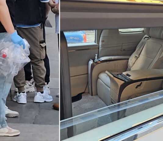 Hong Kong Teen Jailed 8 Years for Acid Attack on Singaporean Tourist After Being Promised HK$10,000 Recovered bottle and the vehicle interior from the acid attack scene