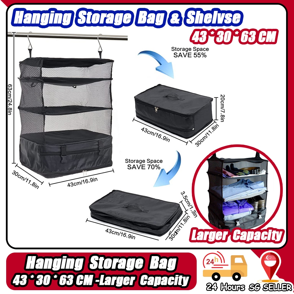 Collapsible Hanging Wardrobe Organiser With Travel Shelves