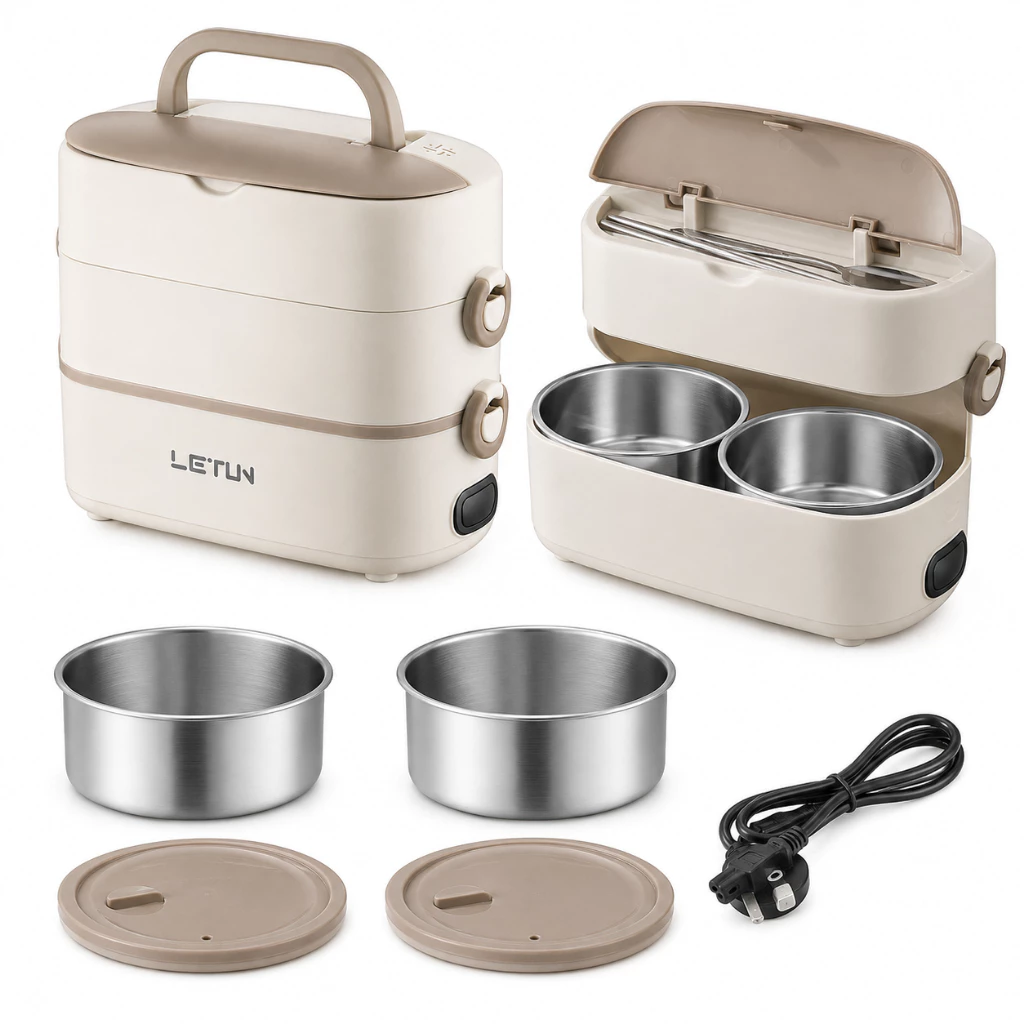 2.4L Double-Layer Electric Lunch Box With Four Stainless Steel Bowls