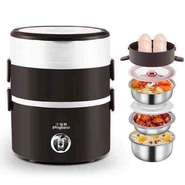 Playbear 3-Layer Cylindrical Electric Heating Lunch Box With Egg Rack