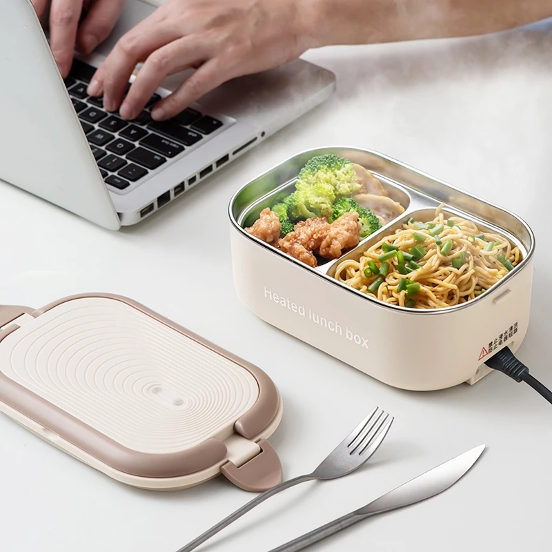 1.2L Plug-In Heated Lunch Box With Removable Two-Compartment Stainless Steel Tray