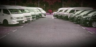 Minibuses parked in a row in Singapore
