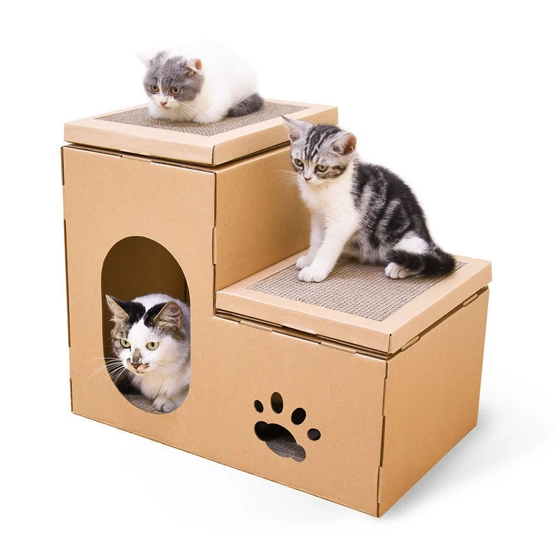 Two-Level Corrugated Cardboard Double Cat Scratcher House Condo