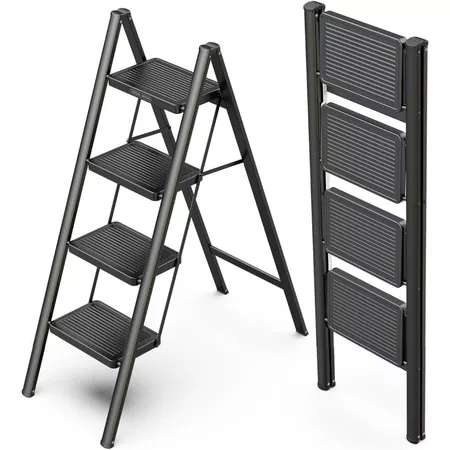 Foldable Steel Step Ladder With Wide Anti-Slip Pedals