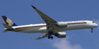Singapore Airlines Airbus A350 in flight