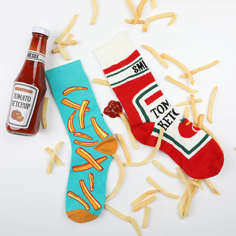 Mismatched Fries & Ketchup Long Socks