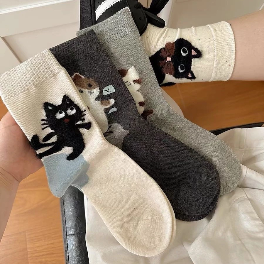 Mrs.socks Cute Embroidered Cat Long Socks