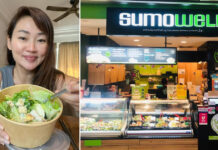 Police & MOM Find No Evidence of Cheating or Fraud in Former Sumo Salad Worker’s Injury Claim Late Sumo Salad owner Jane Lee holding a salad bowl, and a Sumo Well salad shop counter