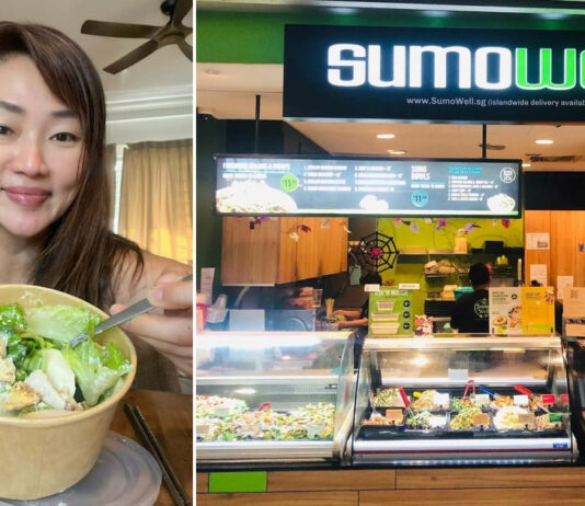 Police & MOM Find No Evidence of Cheating or Fraud in Former Sumo Salad Worker’s Injury Claim Late Sumo Salad owner Jane Lee holding a salad bowl, and a Sumo Well salad shop counter
