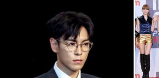 Illustrative composite of separate publicity photos of T.O.P and Nana, not a couple photo and not from Dispatch