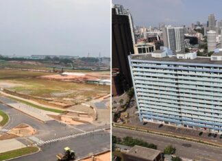 URA Proposes Denser Ang Mo Kio Housing Site, Homes at Tan Boon Liat Building Site Vacant Ang Mo Kio plot beside an aerial view of Tan Boon Liat Building